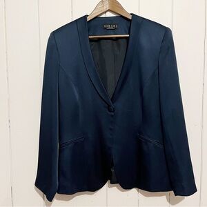 Virani White Label Blazer. One Button. Fake Pockets. Navy Blue.